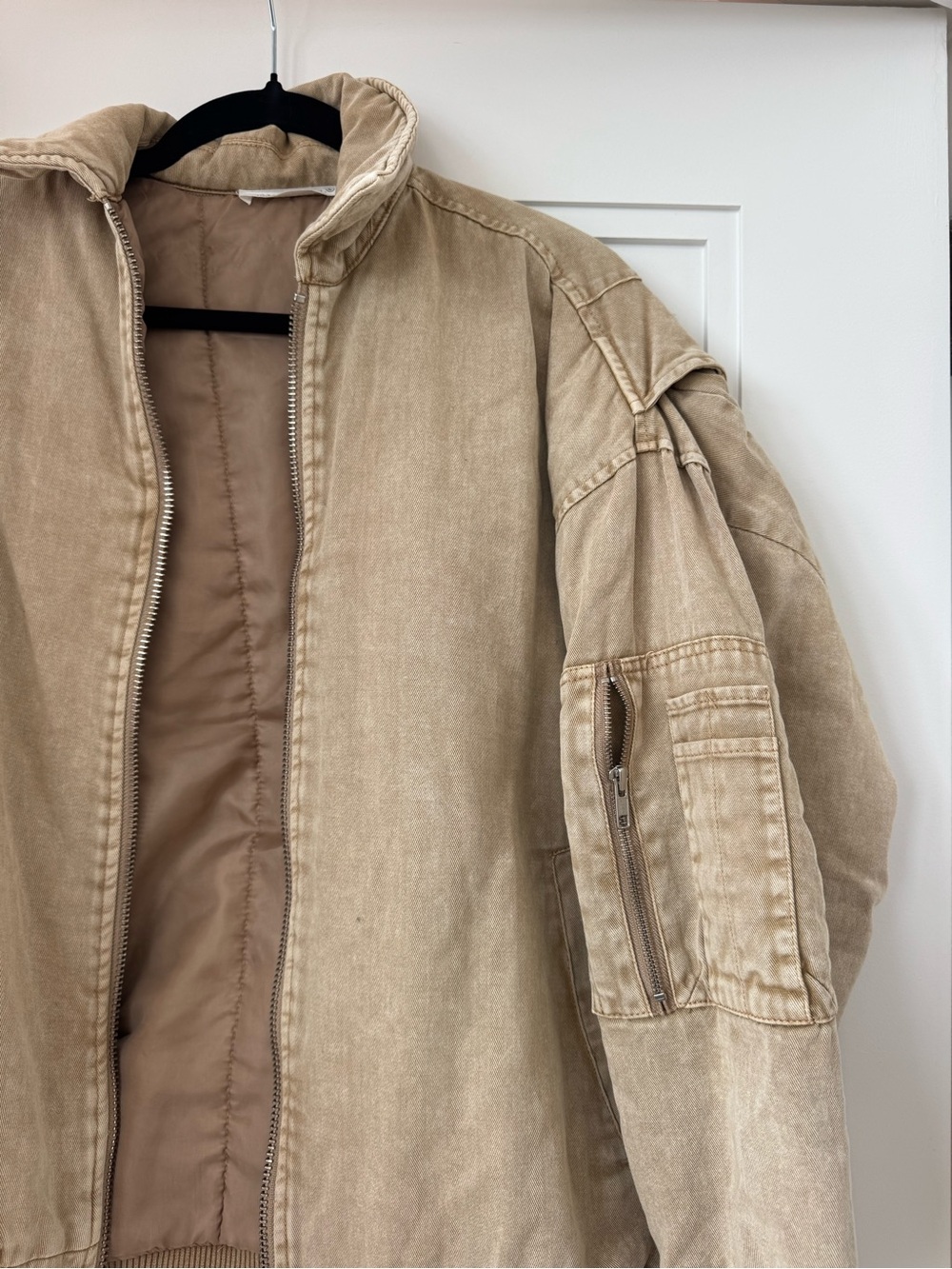 12th Tribe Oversized Washed Khaki Bomber Jacket - Picture 4 of 6